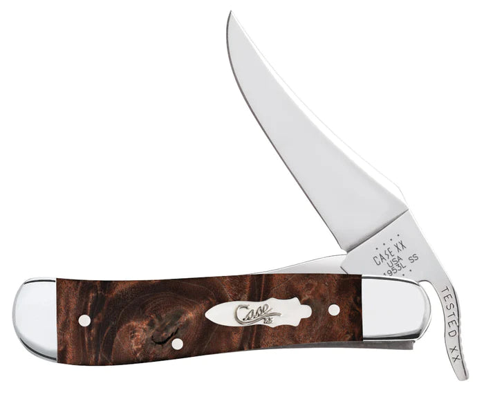Case Knife Brown Mapel Burl Wood RussLock 64068