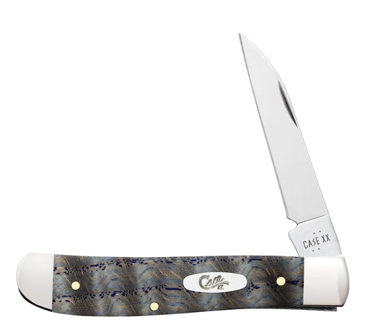 Case Knife Blue Curly Oak Wood Smooth Mini Trapper 47491
