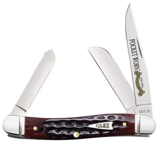 Case Knife Pocket Worn Mahogany Bone Corn Cob Jig Medium Stockman Fluted 55232