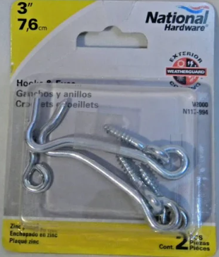 National Hardware Hook and Eye 2 pack N117-994
