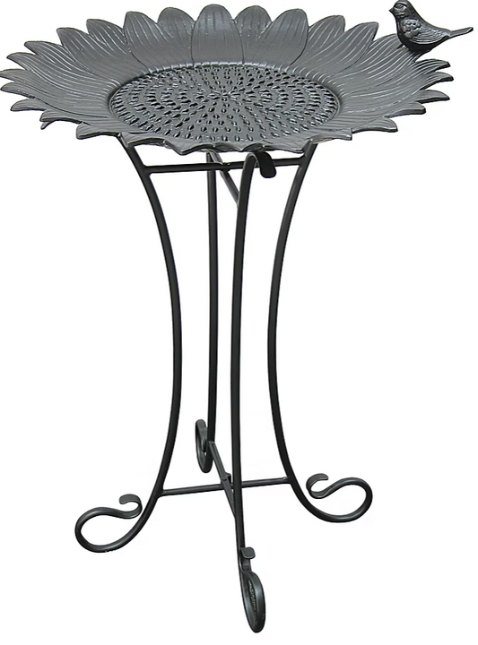 Vintage Sunflower Birdbath w/ Steel Stand