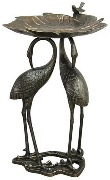 Heron/Lily Pad Birdbath w/Cast Iron Stand
