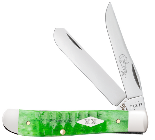 Case Knife First Production Run Bright Green Bone Gator Jig Mini Trapper 81441