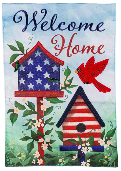 Patriotic Bird House Welcome House Flag