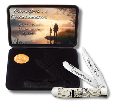 Case Knife Smooth Natural Bone Grandpa/Granddaugther Trapper + Gift Box AWTC54GD