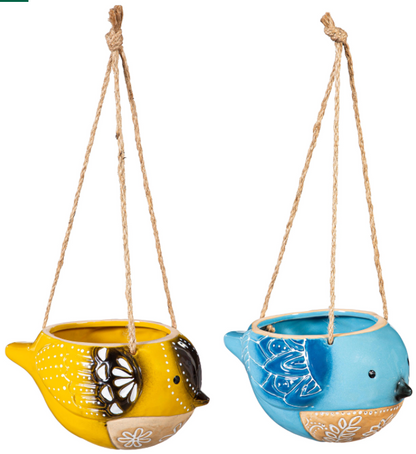 colorful bird hanging planter Chirpy Birds Ceramic Hanging Planter – Coldwater Seed and Supply, LLC